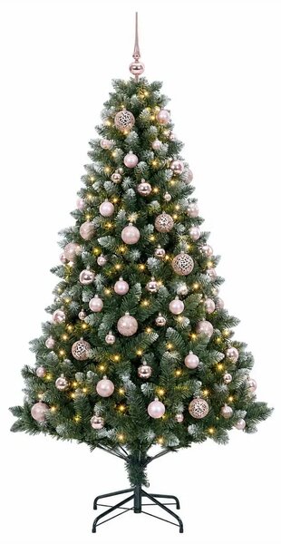 Umjetno božićno drvce s kuglicama 180 cm 300 LED lampica - 180 cm s LED-ima i ružičastim lopticama
