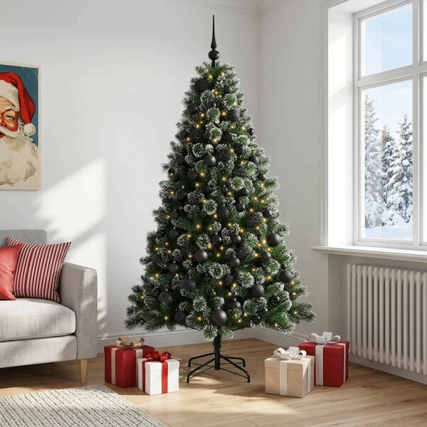 Umjetno božićno drvce s kuglicama 180 cm 300 LED lampica - 180 cm s LED-ima i crnim lopticama