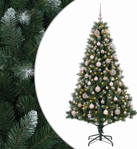 Umjetno božićno drvce s kuglicama 180 cm 300 LED lampica - 180 cm s LED-ima i ružičastim lopticama