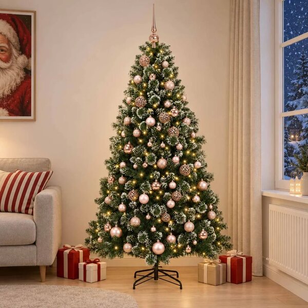 Umjetno božićno drvce s kuglicama 180 cm 300 LED lampica - 180 cm s LED-ima i ružičastim lopticama