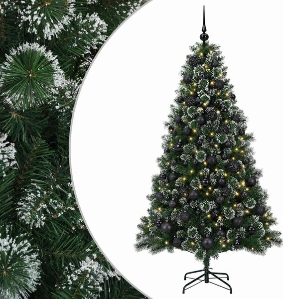 Umjetno božićno drvce s kuglicama 180 cm 300 LED lampica - 180 cm s LED-ima i crnim lopticama