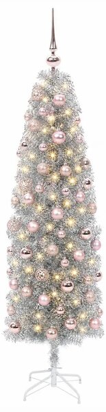 Umjetno usko božićno drvce s kuglicom 180 cm 300 LED lampica - 180 cm s LED-ima i ružičastim lopticama