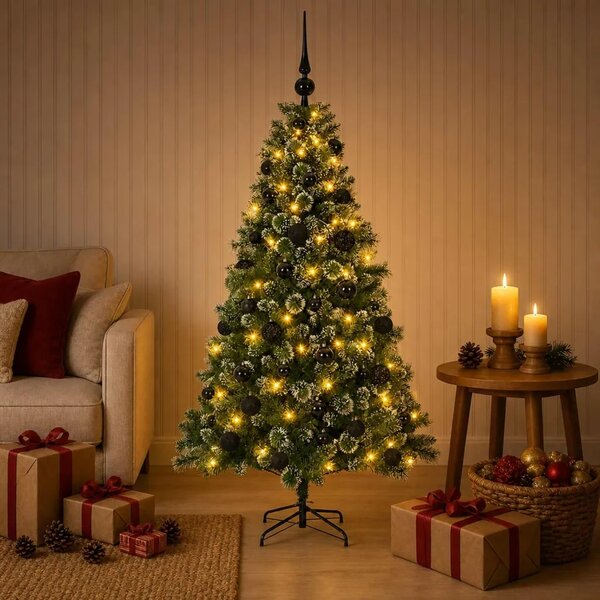 Umjetno božićno drvce s kuglicama 120 cm 150 LED lampica - 120 cm s LED-ima i crnim lopticama