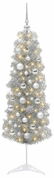 Umjetno usko božićno drvce s kuglicom 150 cm 150 LED lampica - 150 cm s LED-ima i srebrnim lopticama