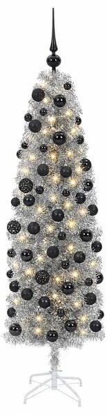 Umjetno usko božićno drvce s kuglicom 180 cm 300 LED lampica - 180 cm s LED-ima i crnim lopticama