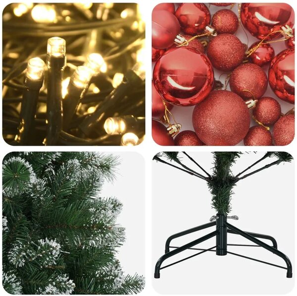 Umjetno božićno drvce s kuglicama 120 cm 150 LED lampica - 120 cm s LED-ima i crvenim lopticama