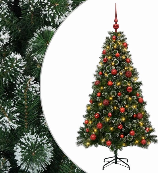 Umjetno božićno drvce s kuglicama 120 cm 150 LED lampica - 120 cm s LED-ima i crvenim lopticama