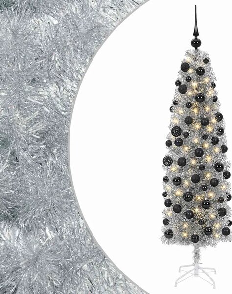 Umjetno usko božićno drvce s kuglicom 180 cm 300 LED lampica - 180 cm s LED-ima i crnim lopticama