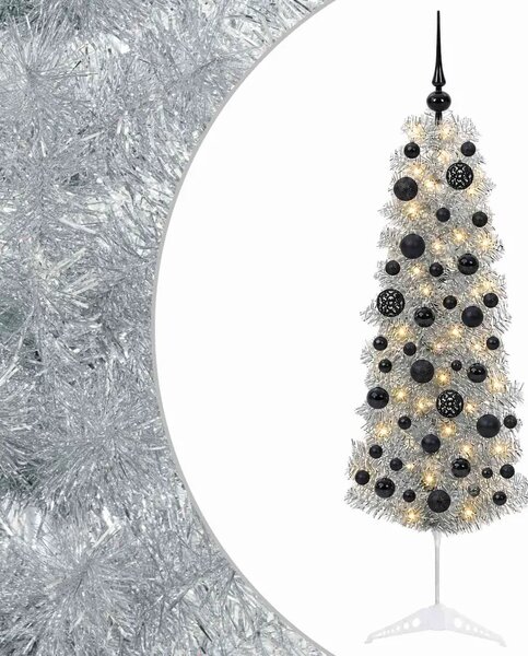 Umjetno usko božićno drvce s kuglicom 150 cm 150 LED lampica - 150 cm s LED-ima i crnim lopticama