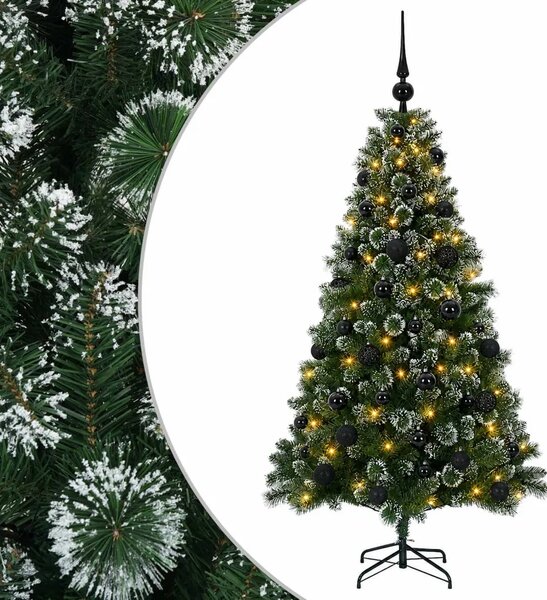 Umjetno božićno drvce s kuglicama 120 cm 150 LED lampica - 120 cm s LED-ima i crnim lopticama