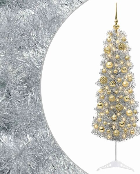 Umjetno usko božićno drvce s kuglicom 150 cm 150 LED lampica - 150 cm s LED-ima i zlatnim/bronzanim kuglicama