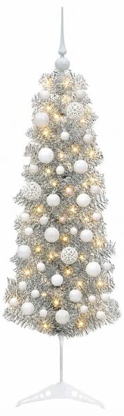 Umjetno usko božićno drvce s kuglicom 150 cm 150 LED lampica - 150 cm s LED žaruljama i bijelim kuglicama