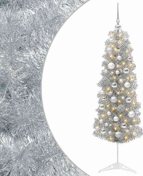 Umjetno usko božićno drvce s kuglicom 150 cm 150 LED lampica - 150 cm s LED-ima i srebrnim lopticama