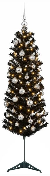 Umjetno usko božićno drvce s kuglicom 150 cm 150 LED lampica - 150 cm s LED-ima i srebrnim lopticama