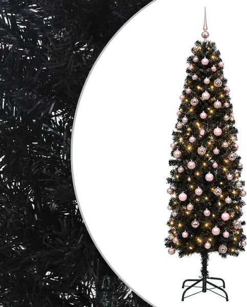 Umjetno usko božićno drvce s kuglicom 180 cm 300 LED lampica - 180 cm s LED-ima i ružičastim lopticama