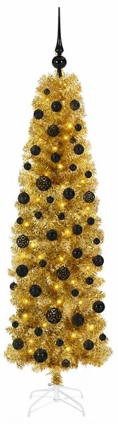 Umjetno usko božićno drvce s kuglicama 180 cm 300 LED lampica - 180 cm s LED-ima i crnim lopticama