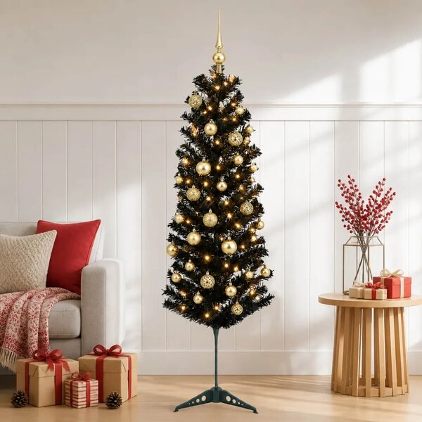Umjetno usko božićno drvce s kuglicom 150 cm 150 LED lampica - 150 cm s LED-ima i zlatnim/bronzanim kuglicama