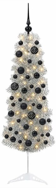 Umjetno usko božićno drvce s kuglicom 150 cm 150 LED lampica - 150 cm s LED-ima i crnim lopticama
