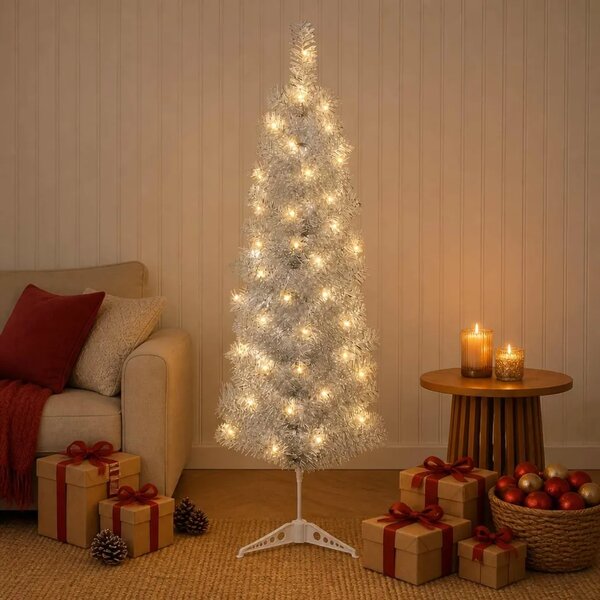 Umjetno vitko božićno drvce 150 cm 150 LED lampica Topla bijela - 150 cm s LED svjetlima