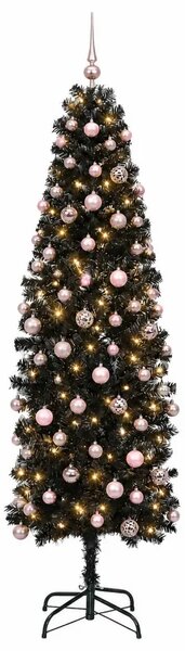 Umjetno usko božićno drvce s kuglicom 180 cm 300 LED lampica - 180 cm s LED-ima i ružičastim lopticama