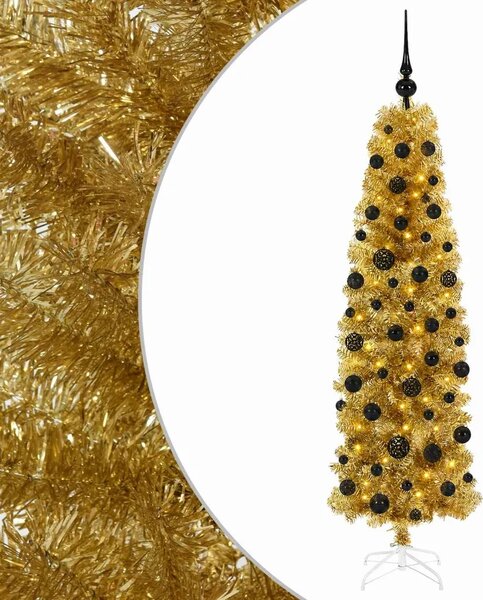 Umjetno usko božićno drvce s kuglicama 180 cm 300 LED lampica - 180 cm s LED-ima i crnim lopticama