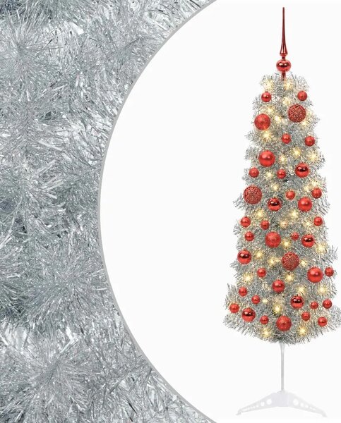 Umjetno usko božićno drvce s kuglicom 150 cm 150 LED lampica - 150 cm s LED-ima i crvenim lopticama