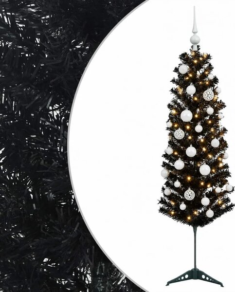 Umjetno usko božićno drvce s kuglicom 150 cm 150 LED lampica - 150 cm s LED žaruljama i bijelim kuglicama