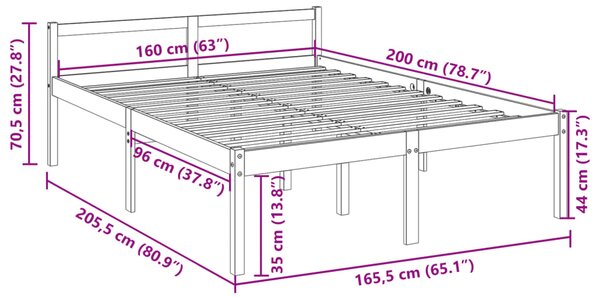 Krevet za starije osobe 160 x 200 cm od masivne borovine - Smeđa / 160 x 200 cm