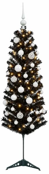 Umjetno usko božićno drvce s kuglicom 150 cm 150 LED lampica - 150 cm s LED žaruljama i bijelim kuglicama