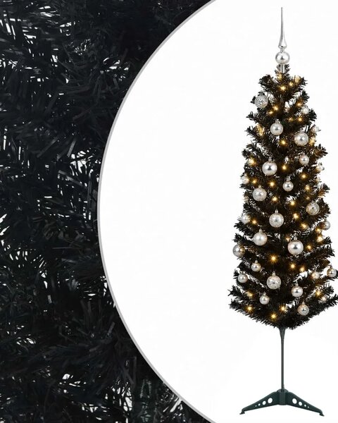 Umjetno usko božićno drvce s kuglicom 150 cm 150 LED lampica - 150 cm s LED-ima i srebrnim lopticama
