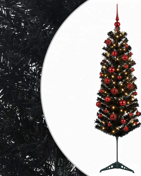 Umjetno usko božićno drvce s kuglicom 150 cm 150 LED lampica - 150 cm s LED-ima i crvenim lopticama