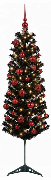 Umjetno usko božićno drvce s kuglicom 150 cm 150 LED lampica - 150 cm s LED-ima i crvenim lopticama