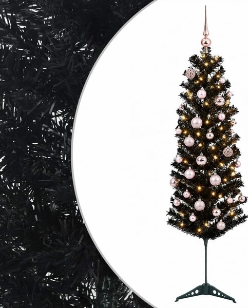 Umjetno usko božićno drvce s kuglicom 150 cm 150 LED lampica - 150 cm s LED-ima i ružičastim lopticama