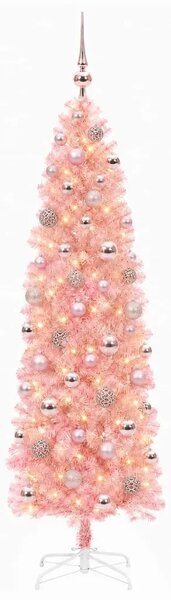 Umjetno usko božićno drvce s kuglicom 180 cm 300 LED lampica - 180 cm s LED-ima i ružičastim lopticama