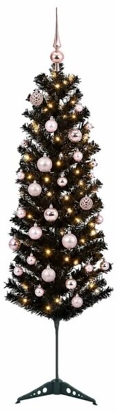 Umjetno usko božićno drvce s kuglicom 150 cm 150 LED lampica - 150 cm s LED-ima i ružičastim lopticama