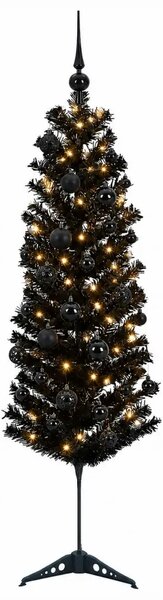 Umjetno usko božićno drvce s kuglicom 150 cm 150 LED lampica - 150 cm s LED-ima i crnim lopticama