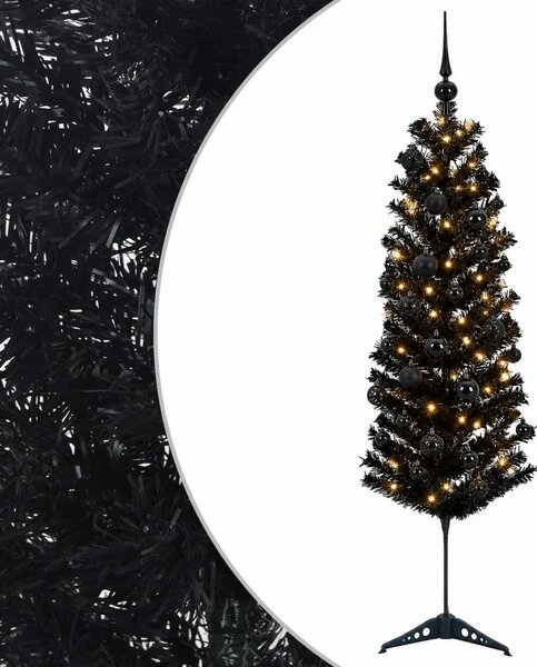 Umjetno usko božićno drvce s kuglicom 150 cm 150 LED lampica - 150 cm s LED-ima i crnim lopticama