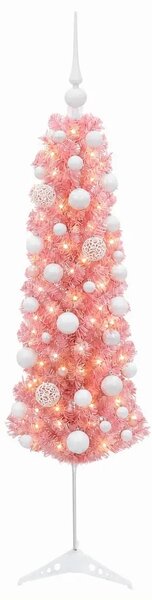 Umjetno usko božićno drvce s kuglicom 120 cm 150 LED lampica - 120 cm s LED žaruljama i bijelim kuglicama