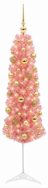 Umjetno usko božićno drvce s kuglicama 120 cm 150 LED lampica - 120 cm s LED-ima i zlatnim/bronzanim kuglicama