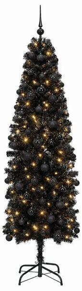 Umjetno usko božićno drvce s kuglicom 180 cm 300 LED lampica - 180 cm s LED-ima i crnim lopticama