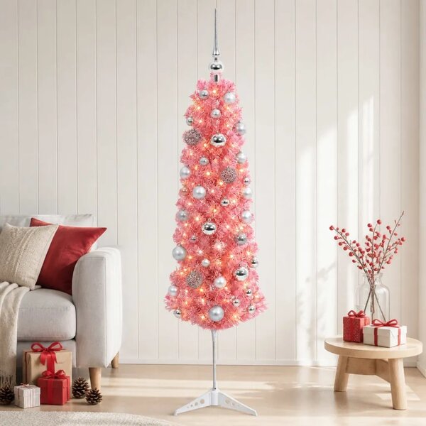 Umjetno usko božićno drvce s kuglicom 120 cm 150 LED lampica - 120 cm s LED-ima i srebrnim lopticama