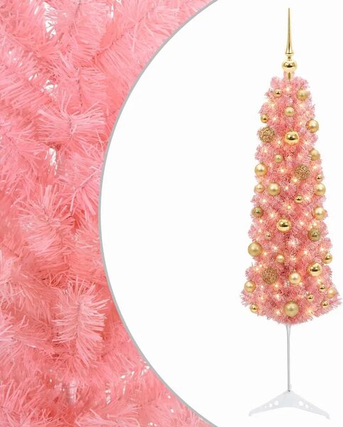 Umjetno usko božićno drvce s kuglicama 120 cm 150 LED lampica - 120 cm s LED-ima i zlatnim/bronzanim kuglicama