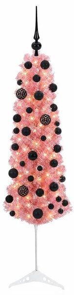Umjetno usko božićno drvce s kuglicama 120 cm 150 LED lampica - 120 cm s LED-ima i crnim lopticama