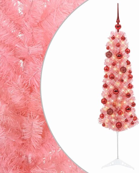 Umjetno usko božićno drvce s kuglicama 120 cm 150 LED lampica - 120 cm s LED-ima i crvenim lopticama