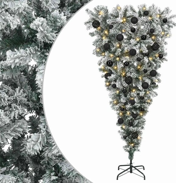 Obrnuto umjetno božićno drvce s granama 150 cm 150 LED lampica - 150 cm s LED-ima i crnim lopticama