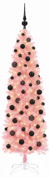 Umjetno usko božićno drvce s kuglicom 180 cm 300 LED lampica - 180 cm s LED-ima i crnim lopticama