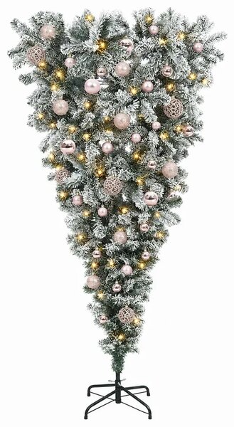 Obrnuto umjetno božićno drvce s granama 150 cm 150 LED lampica - 150 cm s LED-ima i ružičastim lopticama