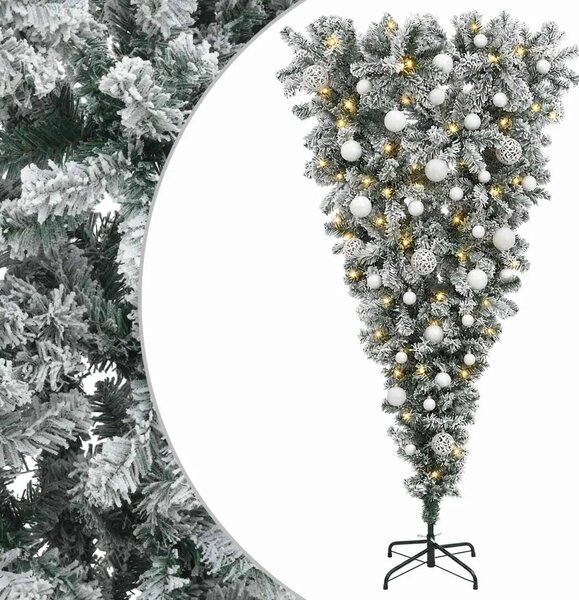Obrnuto umjetno božićno drvce s granama 150 cm 150 LED lampica - 150 cm s LED žaruljama i bijelim kuglicama