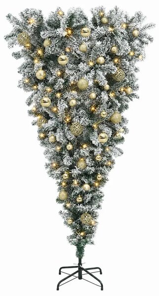 Obrnuto umjetno božićno drvce s granama 150 cm 150 LED lampica - 150 cm s LED-ima i zlatnim/bronzanim kuglicama