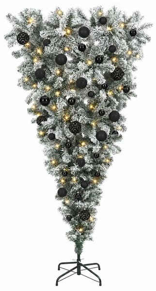 Obrnuto umjetno božićno drvce s granama 150 cm 150 LED lampica - 150 cm s LED-ima i crnim lopticama